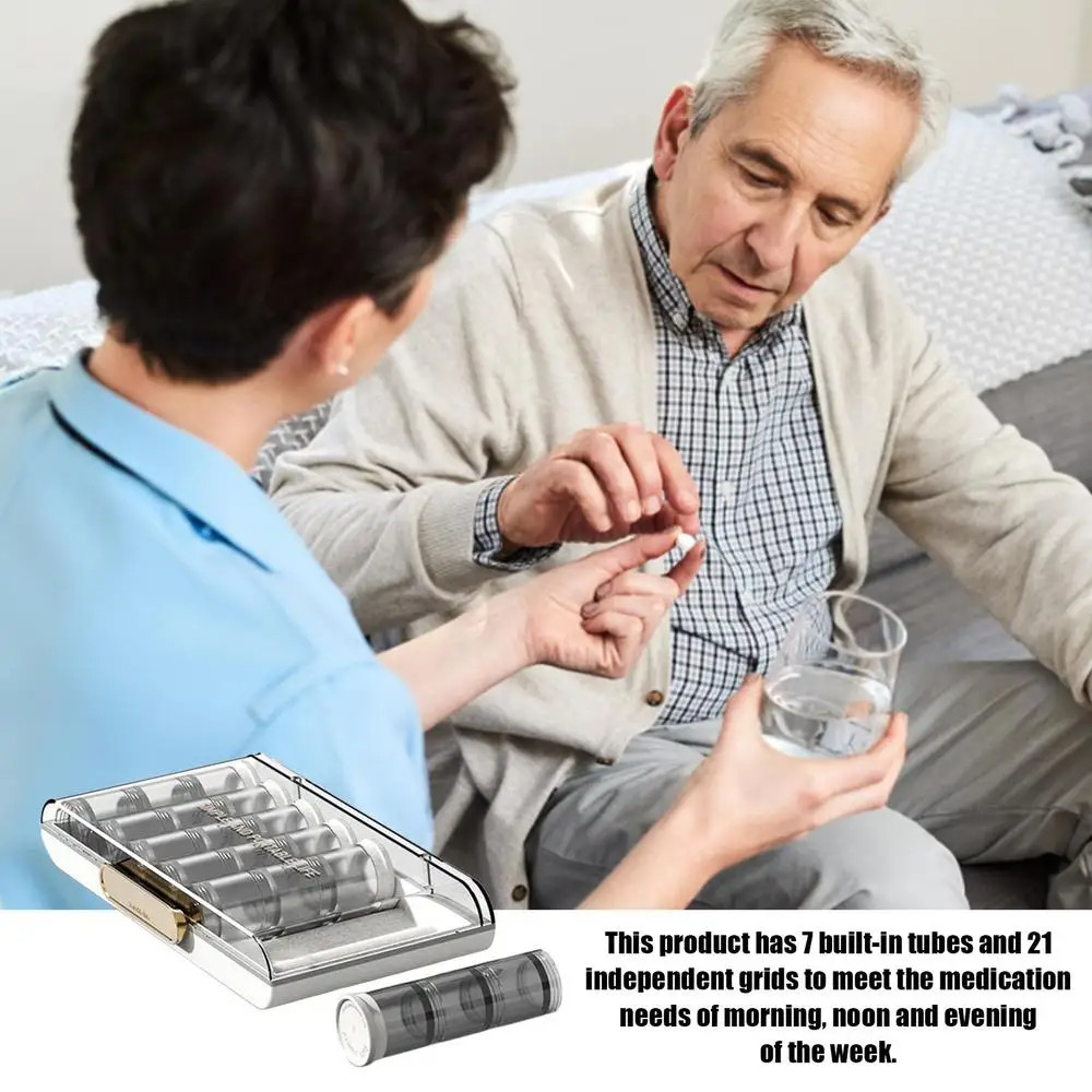 Weekly Pill Organizer 3 Times A Day 7 Day Pill Box With Separate Compartment Internal Box Threaded Knob Structure Large Medicine Organizer Box