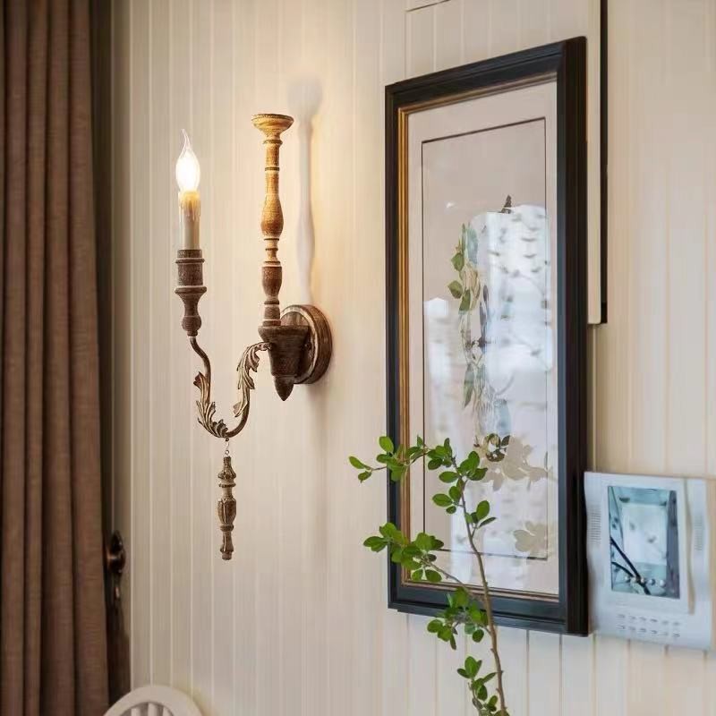 Pastoral Retro Old Wood Art Wall Lamp Living Room Dining Room Bedroom Corridor Wedding Decoration
