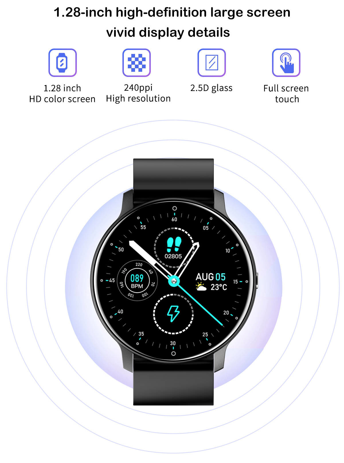 1.28in Screen Waterproof Men Smartwatch IP67 IOT Device Blood Oxygen 10m