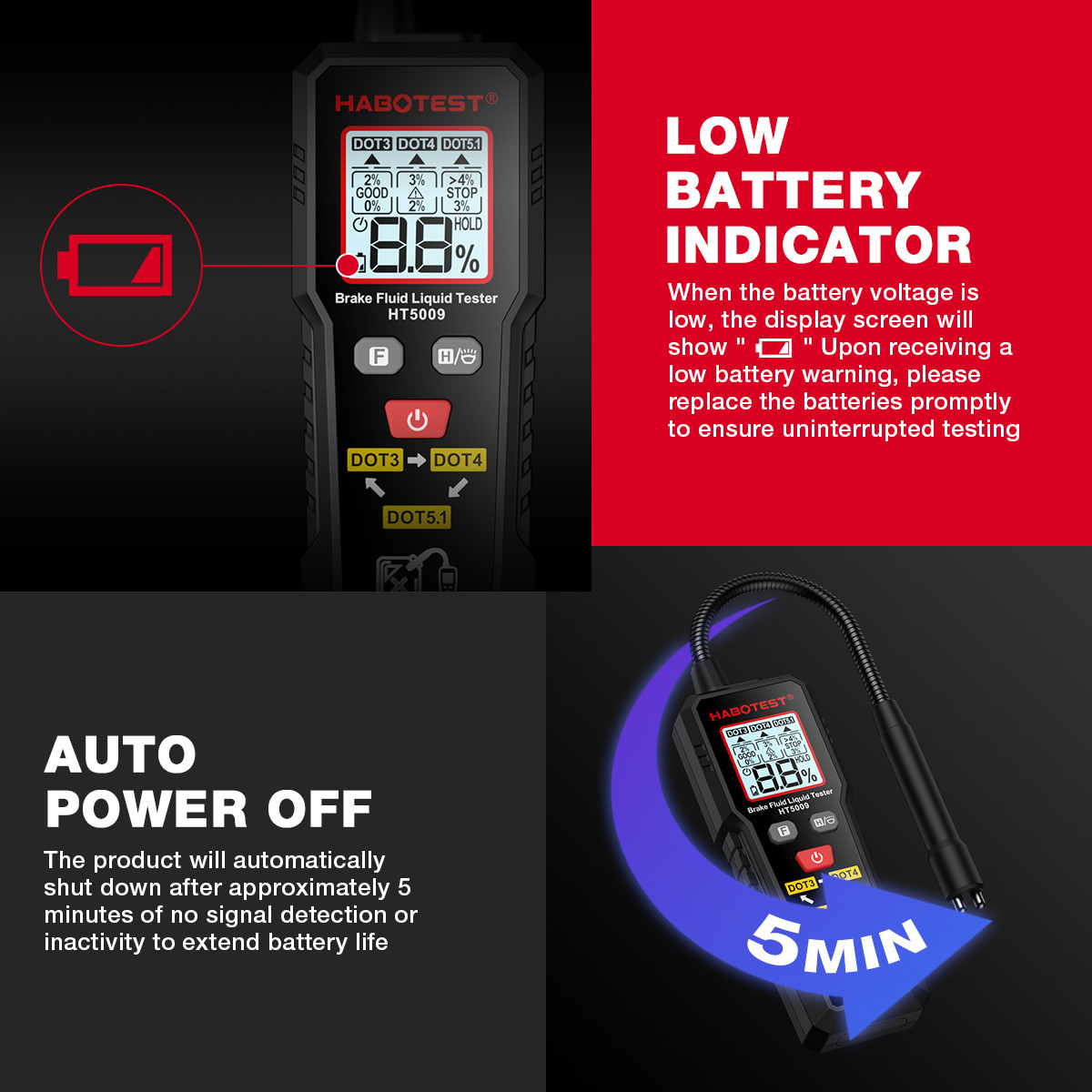 HT5009 Brake Fluid Liquid Tester Brake Oil Detecting Pen high-precision Automobile Brake Fluid Content Detector