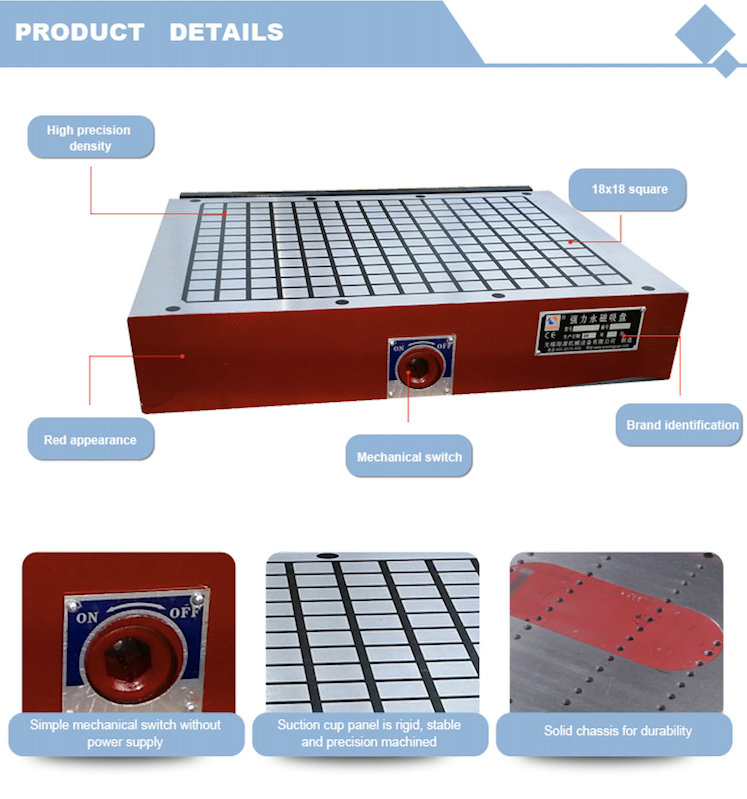 XCM91 20Kg/Cm2 Solid Rectangular Permanent Magnetic Chuck for CNC milling machine
