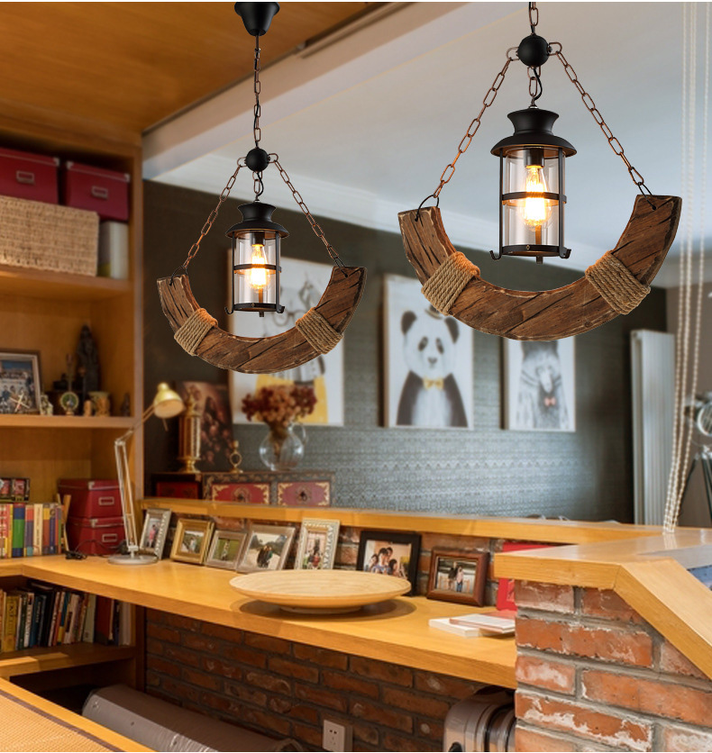 Industrial Wood Chandelier Creative Living Room Bar Dining Room Handing Lamp(WH-VP-217)