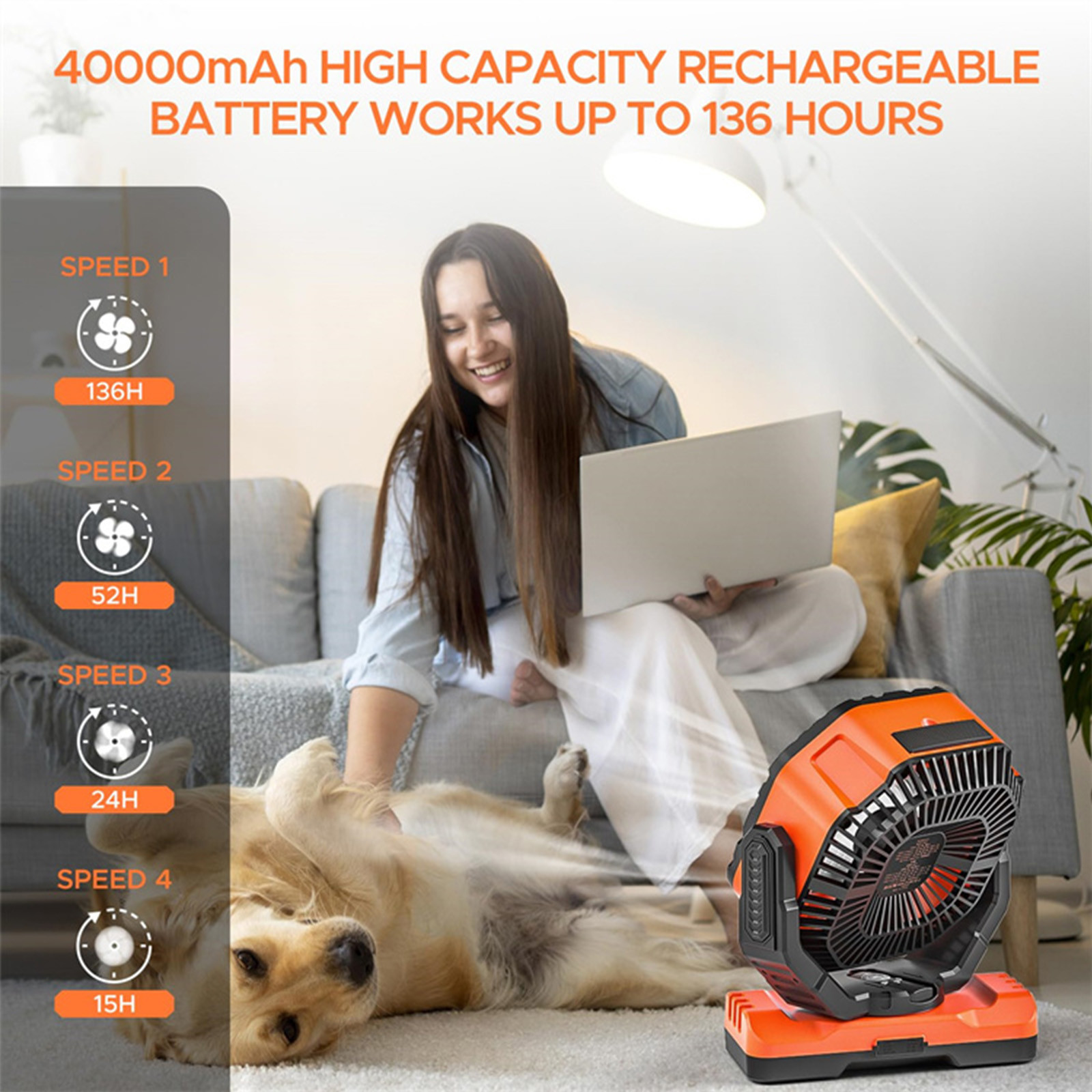 Socool Fan 40000mAh 5 Speed Portable Camping Fan Levels Rechargeable Fan With ABS Body Silicone Jacket Manganese Steel Hook And Bracket