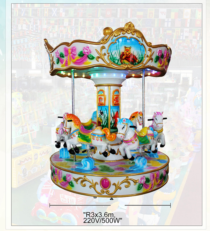 Amusement Park 6 People Carousel Ride European Style Coin Operated Merry Go Round For Kids And Adults