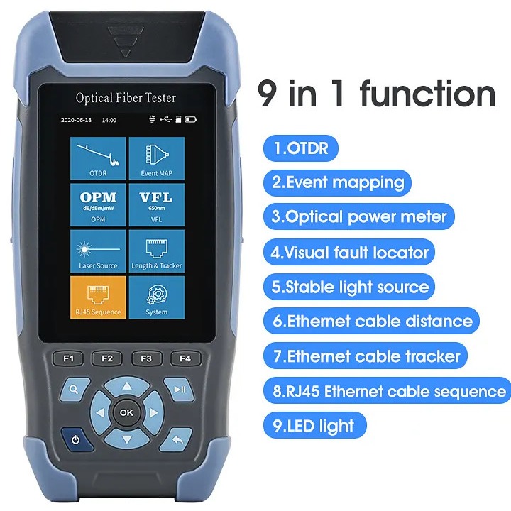1310/1550nm SM Test Range 5m-60Km Mini OTDR 9 in 1 Tester with APC UPC SC/FC/ST/LC Adapter