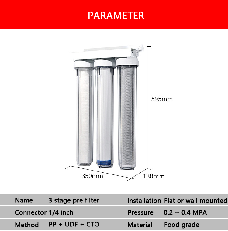 20" x 2.5" Big Blue Three-Housing Filtration System for High Capacity Water Filtration