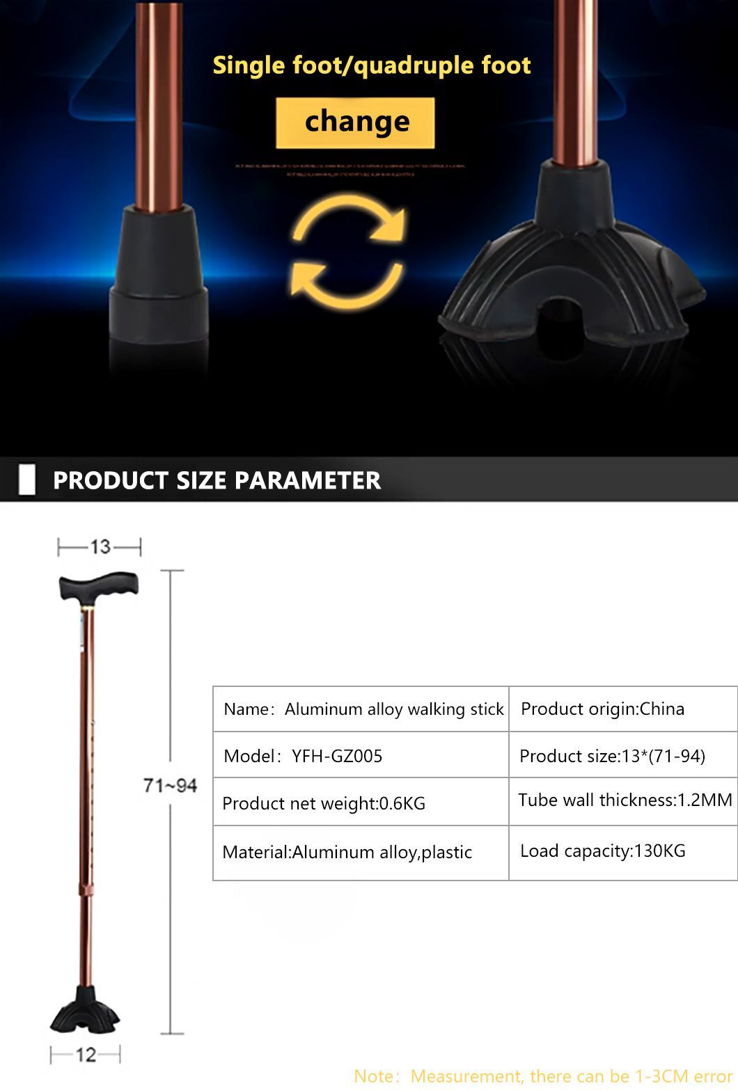 OEM Available Aluminum Folding Walking Cane Stick for Adult