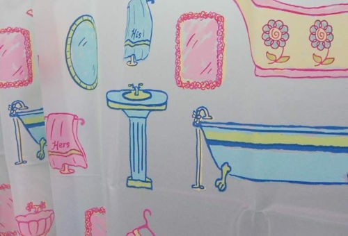 Mildew resistant shower curtain with matching window curtain shower curtain