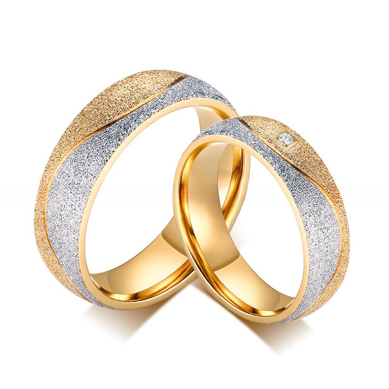 Diamond Shape Galaxy Stainless Steel Rings Silver 18K Gold Plated Two Tone Sandblasted
