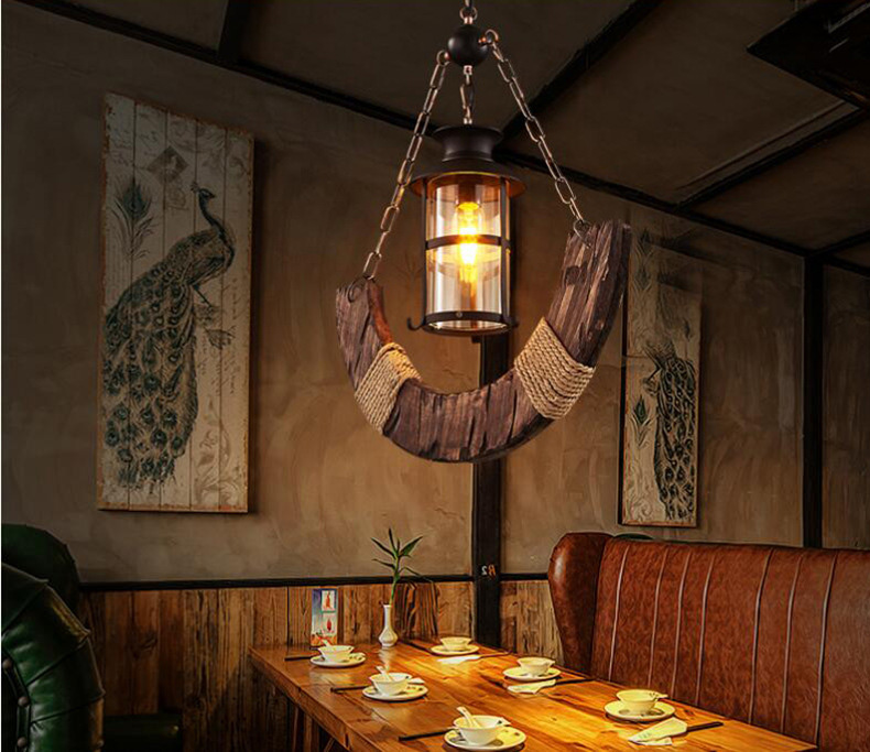 Industrial Wood Chandelier Creative Living Room Bar Dining Room Handing Lamp(WH-VP-217)