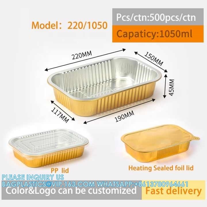 1050ml/220mm Length, Sturdy Aluminum Foil Pans With Lids For Cooking, Baking, Reheating, Freezer, Oven, Recyclable