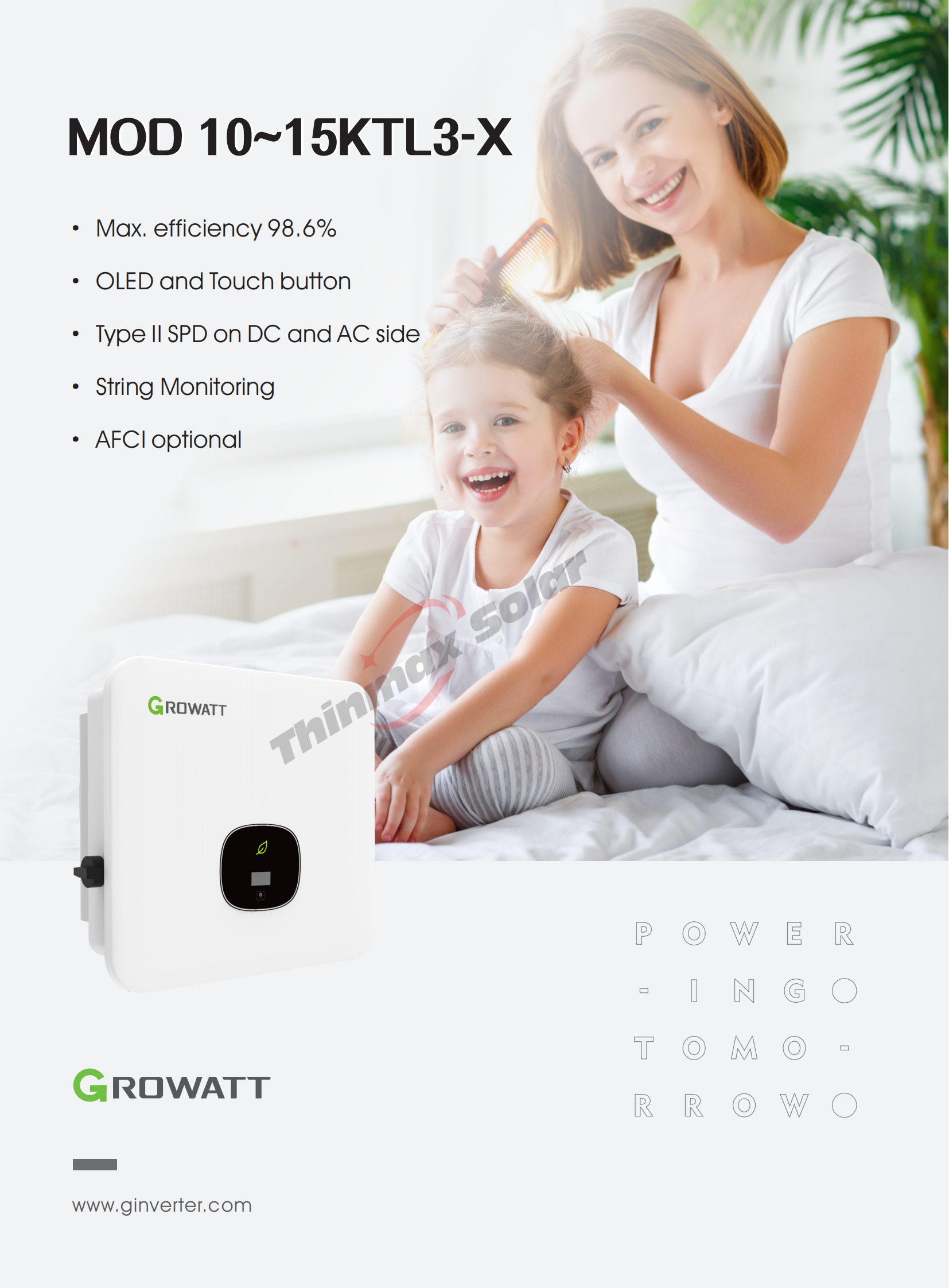 Growatt High Efficiency On Grid Solar Inverter MOD 10KTL3-X Three Phase 10kw 11kw 12kw 15kw Household Use
