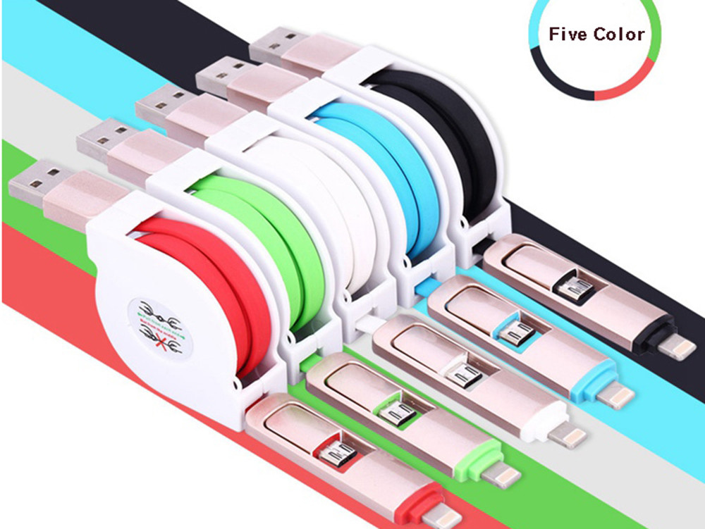 TPE 2 In 1 Retractable USB Extension Cable Micro Sync For IPhone 7 Samsung S6 Samsung Note