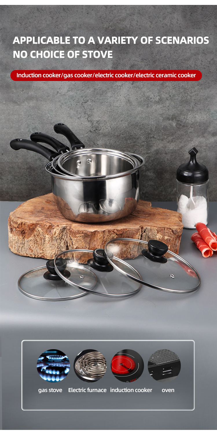 High Quality 6 Pieces Stainless Steel Cooking Pot Sauce Pan Cookware Set Milk Pot Set With Glass Lid
