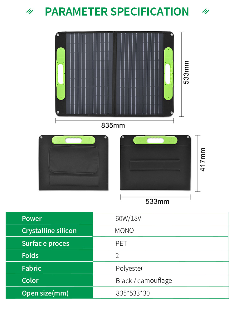 High Efficiency 60 Watts Folded Solar Powered Panel 18v 60w For Power Station