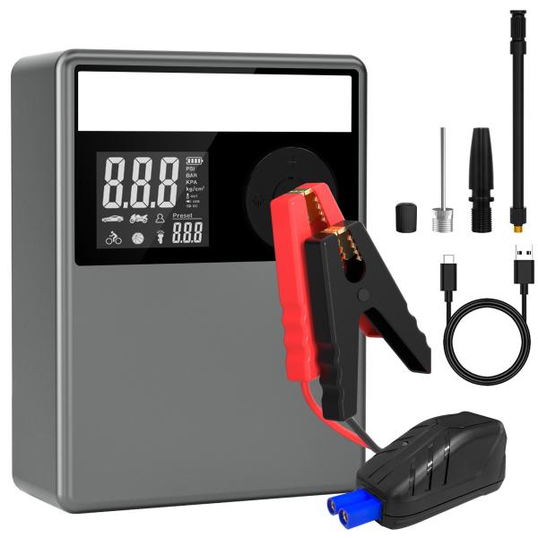Jump Starter Power Pack with Air Compressor 12V 2000A 12000mAH Car Battery