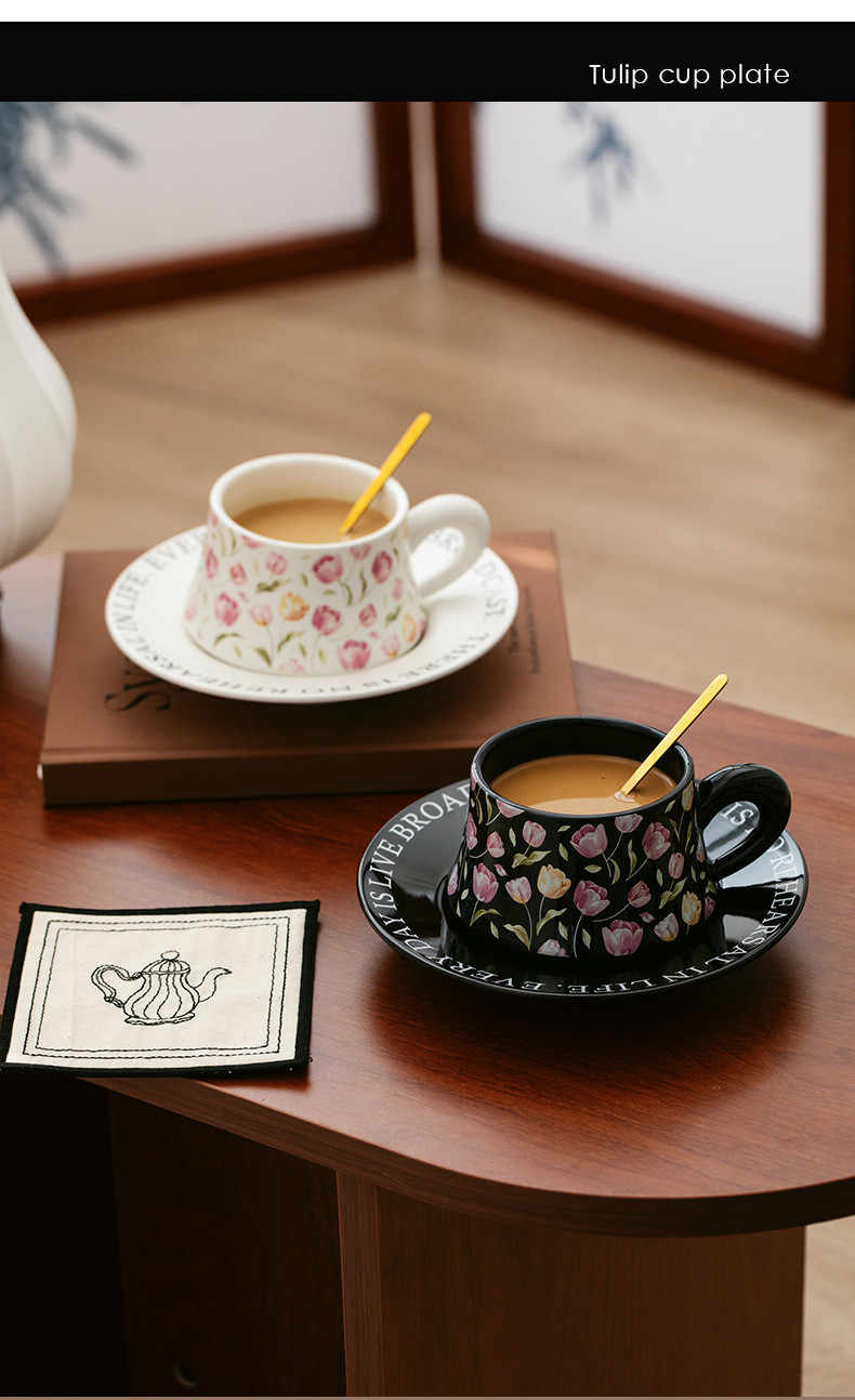 Tulip Flower Black Gift Box Coffee Cup for Gift Cup Set Souvenir Ceramic Mug Niche