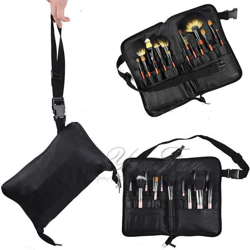 Professional Cosmetic Brush Holder , PU Leather Makeup Brush Bag