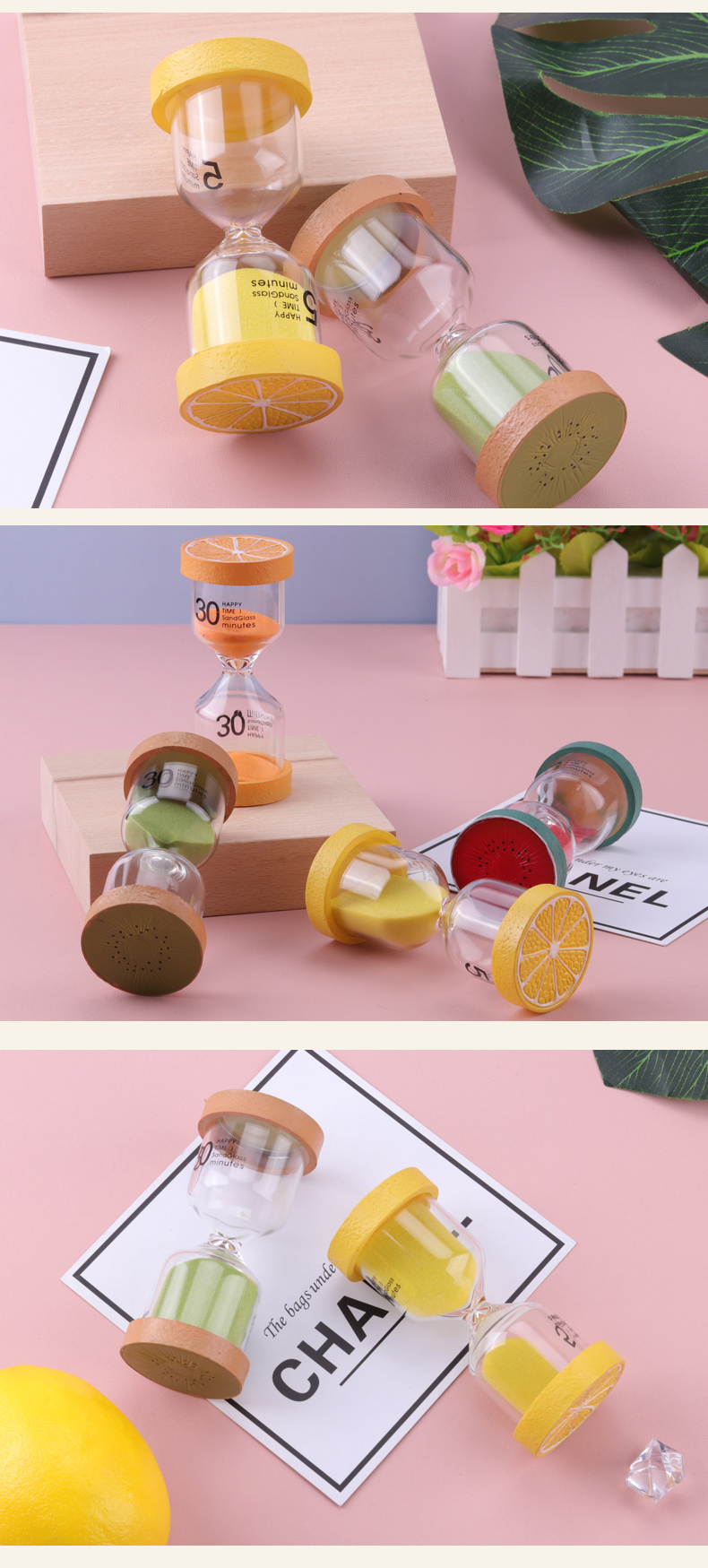Home Decor Resin Yoga Hourglass Shaped Fruit Mini Hourglass Timer