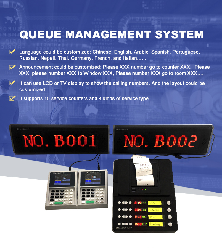 Easy operation wireless queue management system for hospital with ticket dispense and led display