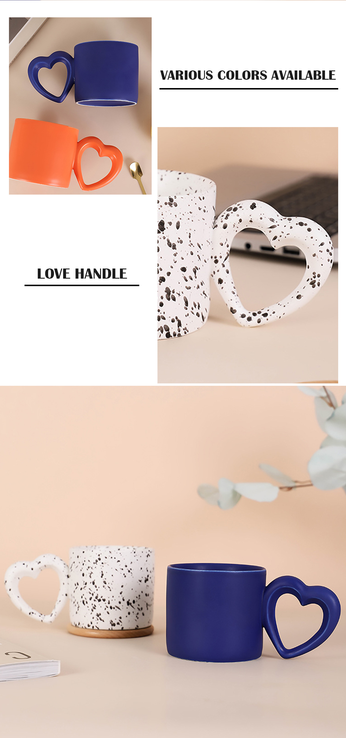 Matte Nordic Style Ceramic Coffee Cups Mug With Heart Shape Handle