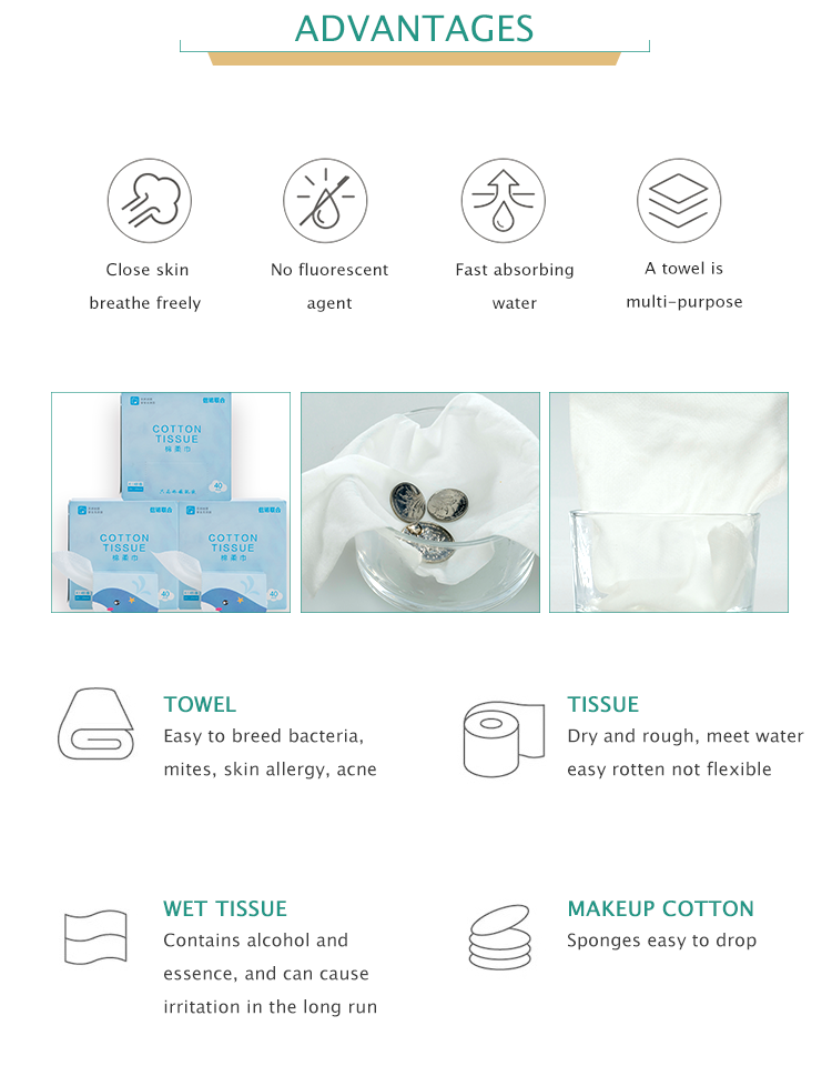 Disposable Nonwoven Dry Wipes Eco Friendly 100% Cotton Facial Tissue For Babies