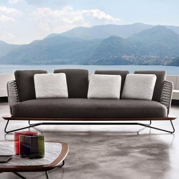 Nordic outdoor sofa, courtyard teak rattan sofa set, villa wicker sofa, open-air