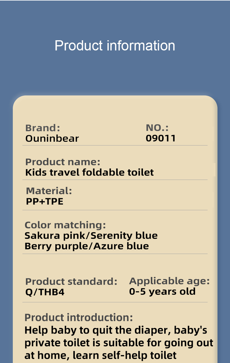 Portable Serenity Blue Baby Toilet With Customized Logo Foldable Soft Potty Training Seat
