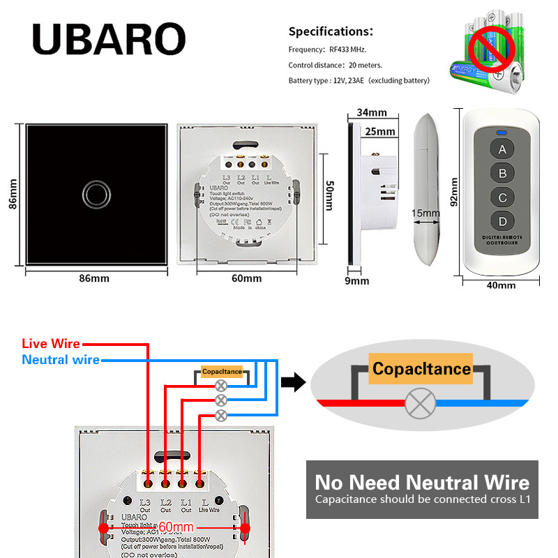 433.92MHZ Wireless Remote Switch Lighting System Smart Wall Light