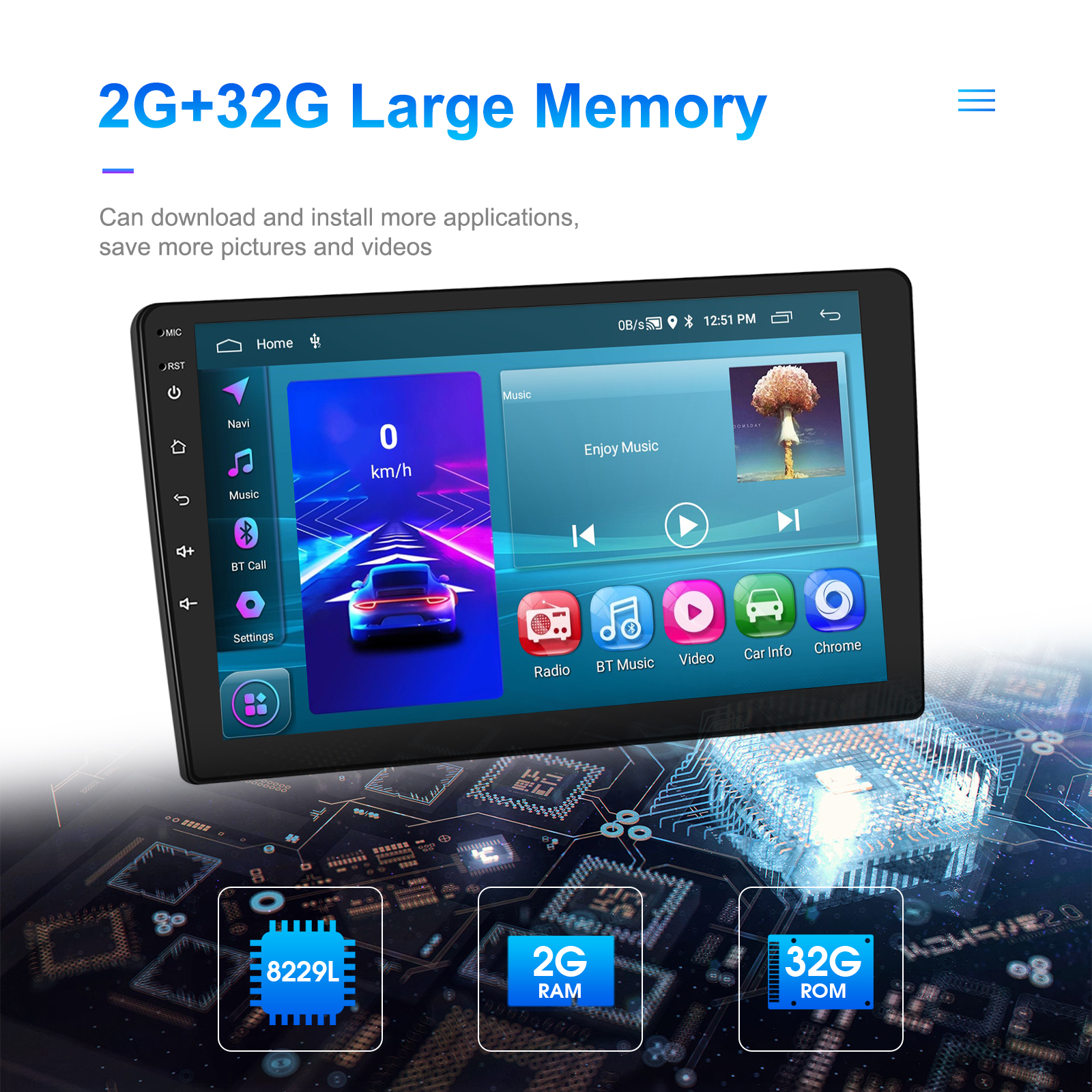 9 inch 2G 32G Universal Multimedia Player Double Din Android Car Radio with Built-in 2DIN