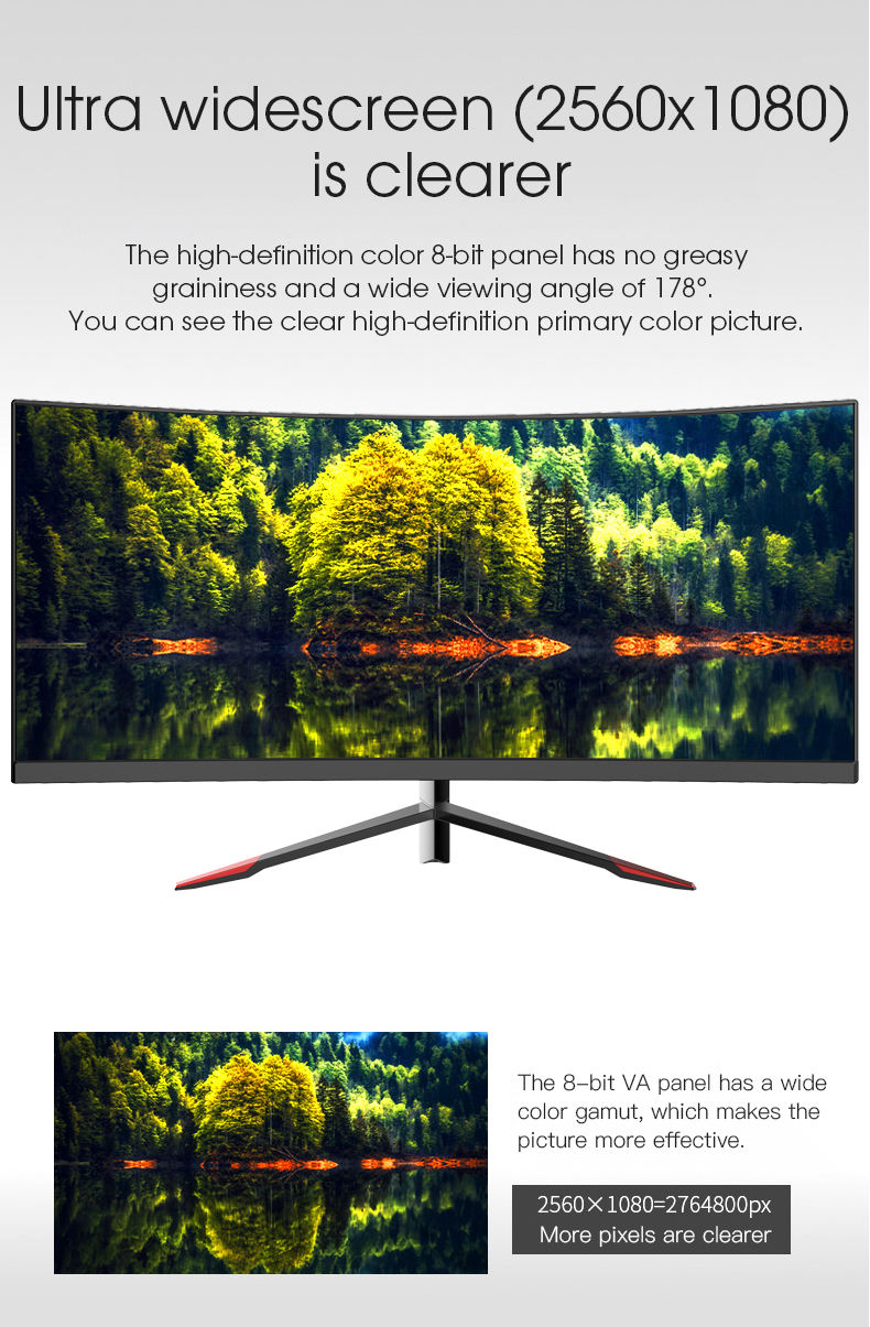 1800R 30 Inch Ultrawide Curved Monitor High Definition 8 Bit 2560x1080 Frameless