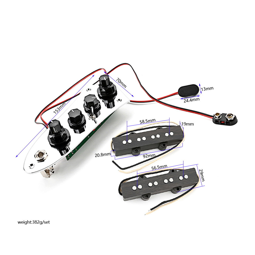 Alnico 5 Jazz JB Bass Pickup Neck/Bridge And Loaded Wired Control Plate with Black Knobs Set for 4 String Bass Parts