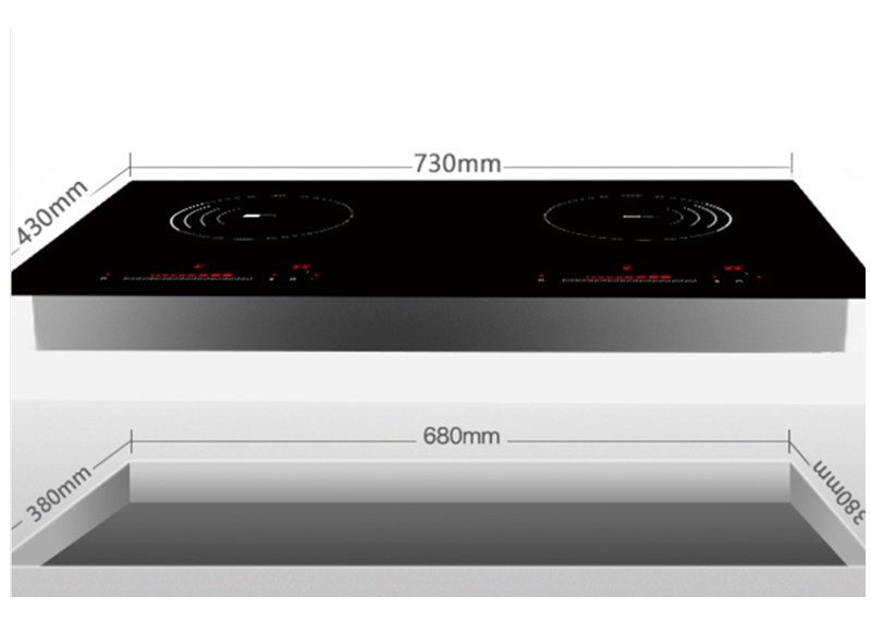 4.4KW Two Burners Built In Electric Induction Stove 730*430mm