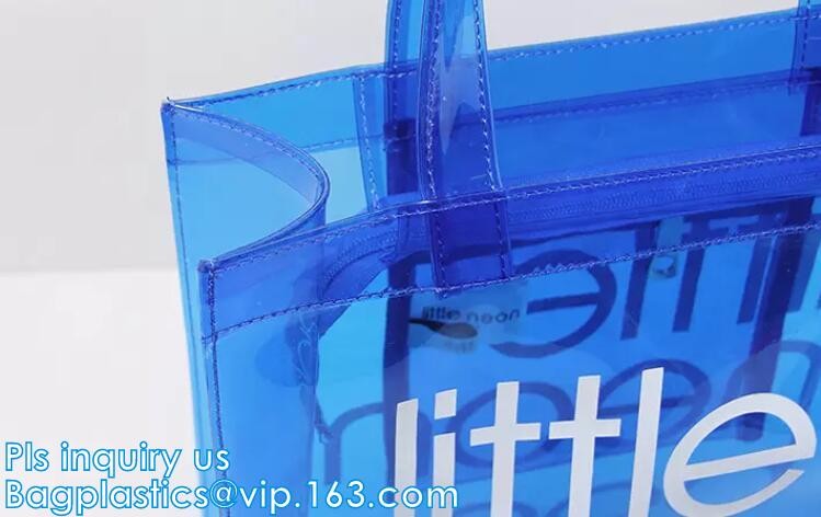 customized handle clear plastic pvc make up bag, vinyl pvc zipper bags with handles, snap button closure or Zip lockk plas