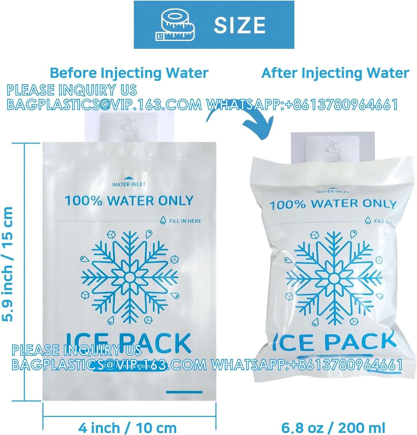 Reusable Injecting water Gel Ice Pack Water Injection Freeze Dry Ice Pack For Food Fresh Shipping Delivery Transport