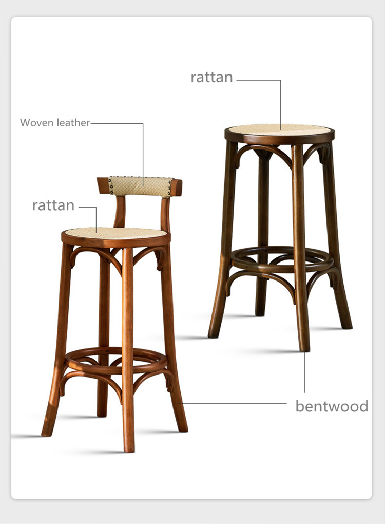 27.95" Classic Cafe Bar Stool Kitchen Rattan Breakfast Wooden Small Step Foot