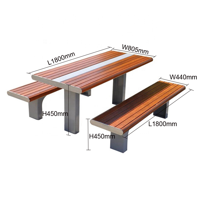 Customized Wood Dining Table Bench Set For Garden Courtyard Restaurant