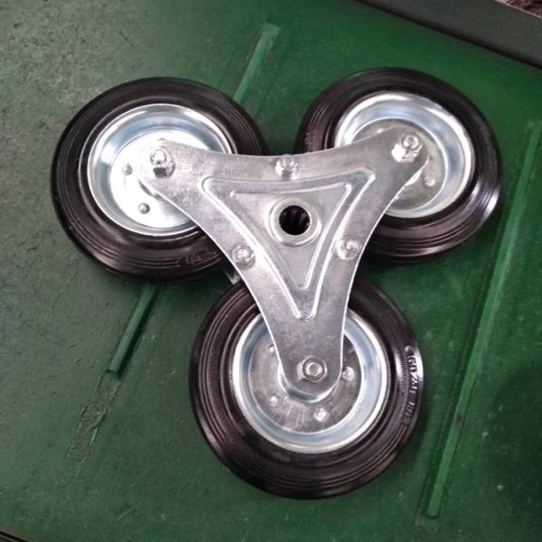 6.3 Inch Rubber Ladder Wheels Black Tri Caster Wheels 286lbs Loading Stair