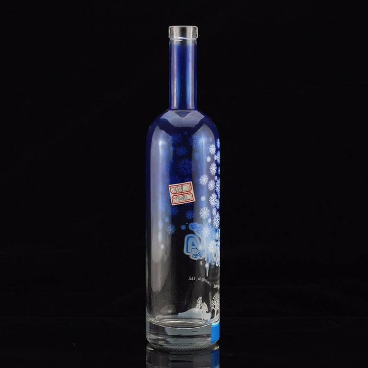 Fancy Screen Printing Round Shape Blue Vodka Bottle for Industrial of Liquor and Gin