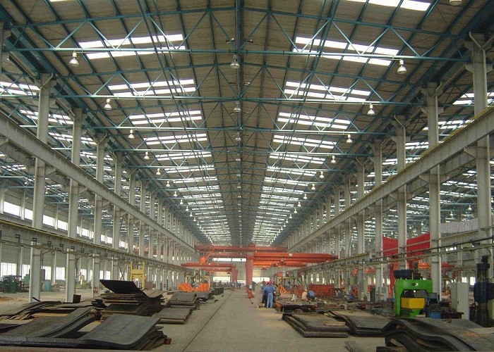 Structural Steel Frame Building , Large Span Prefabricated Metal Workshop Building