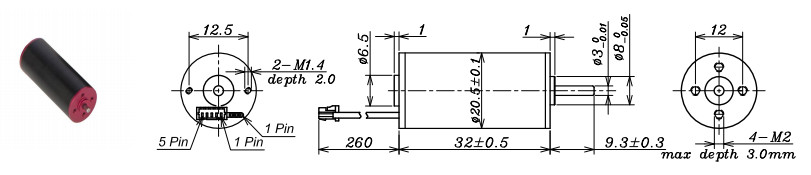 18634rpm Coreless DC Motor High Temp 32mm Length 18V 24V 12V