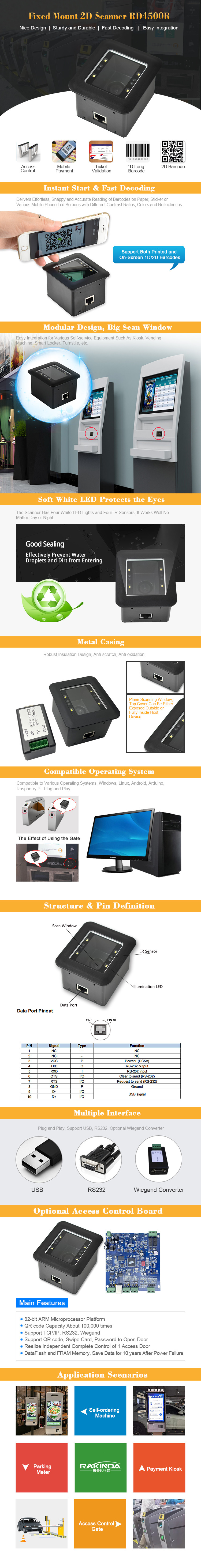 CCD Embedded RD4500R Qr Code Reader Module Industrial Grade IP54