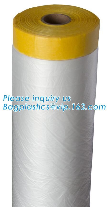 Disposable car protection pre-taped paint plastic masking film, PE material soft hardness protective plastic masking fi
