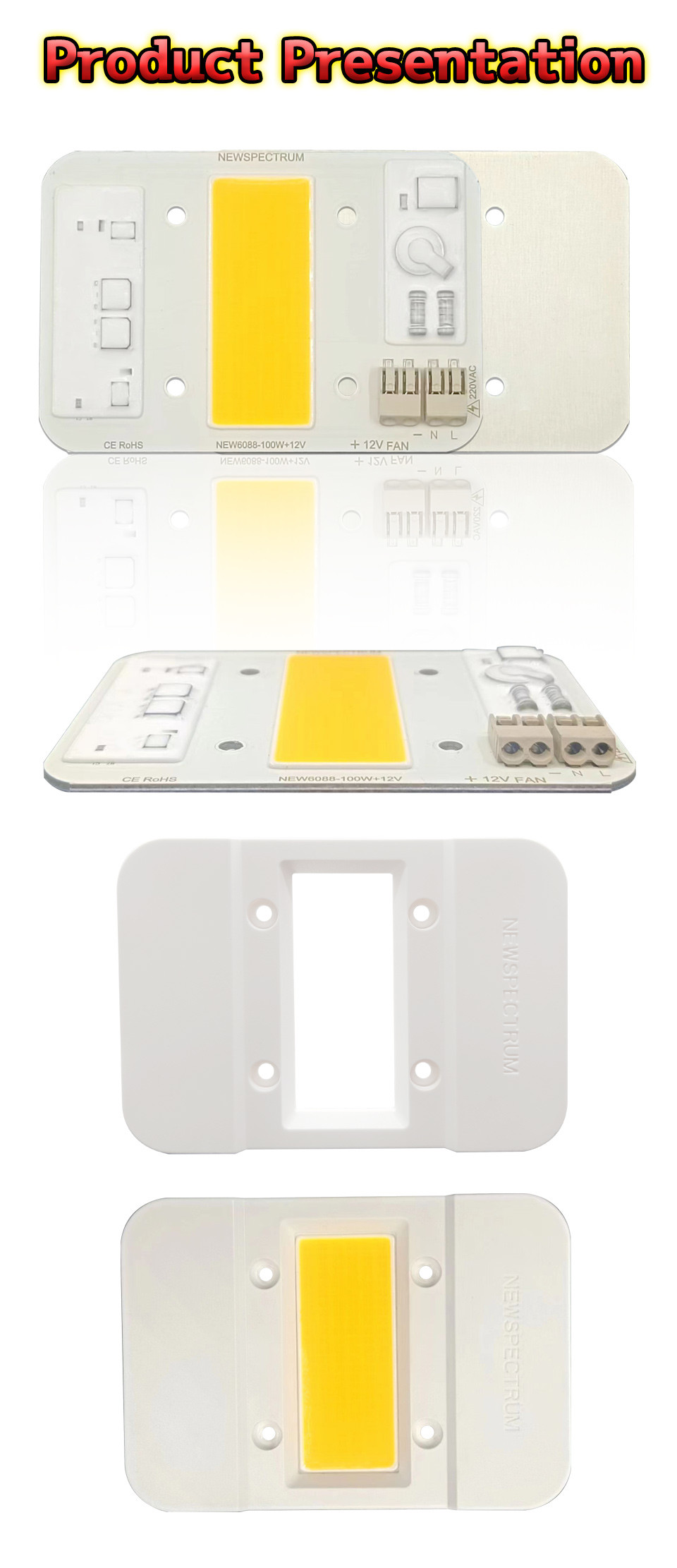 100W High Power LED COB Chip Aluminum Material AC85-265V Input Voltage