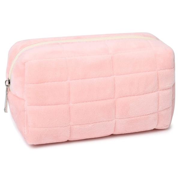 Aesthetic Plush Cosmetic Makeup Bag Cute Pink Pouch Toiletry Organizer 7 × 4