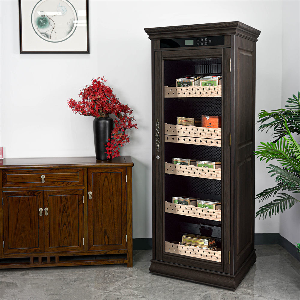 Smart Digital Touch Control Dark Brown Wood Eectroc Cigar Cooler Cabinet