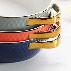 Salad Lasagna Rectangular Ceramic Baking Dish With Handle Multifunctional