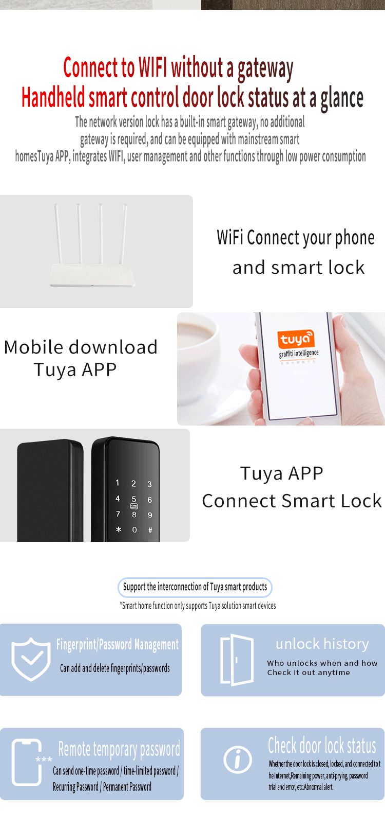 6068 Mortise TTlock Wifi Tuya Door Lock With Fingerprint And Password
