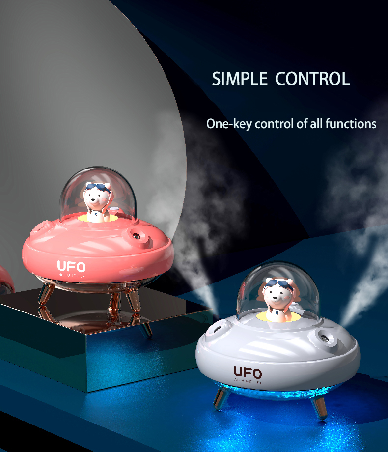 400ML Cute Design UFO Humidifier Double Spray Humidification Quiet Rechargeable USB Humidifier With Colorful Night Light