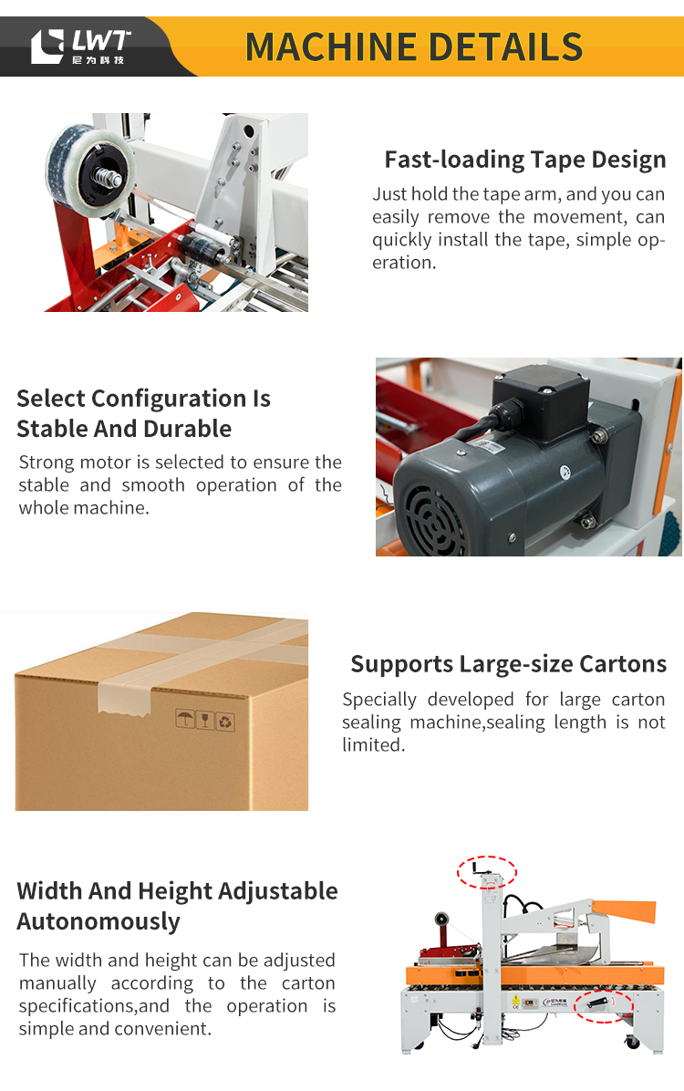 High Speed Adjustable Top Bottom Tape Electric Stable Automatic Cartons Boxes Box Sealer Carton Sealing Machine